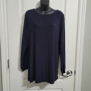 💲1️⃣ Simmons Contemporaine Navy Blue Sheer Long-Sleeved Tunic Sz Large